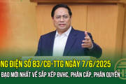 Công điện số 83/CĐ-TTg ngày 7/6/2025: Chỉ đạo mới nhất về sắp xếp ĐVHC, phân cấp, phân quyền