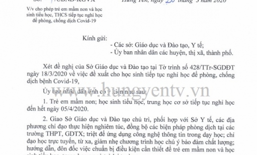 Trẻ em mầm non, học sinh tiểu học, THCS ở Hưng Yên tiếp tục được nghỉ học đến 5/4