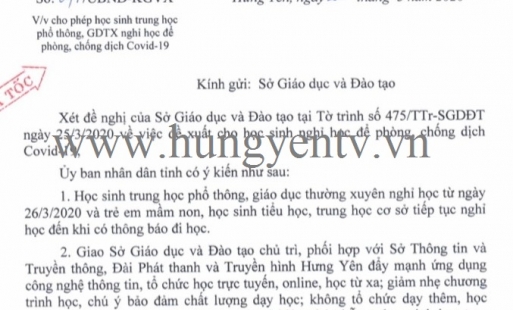 Hưng Yên: Toàn bộ học sinh được nghỉ học 