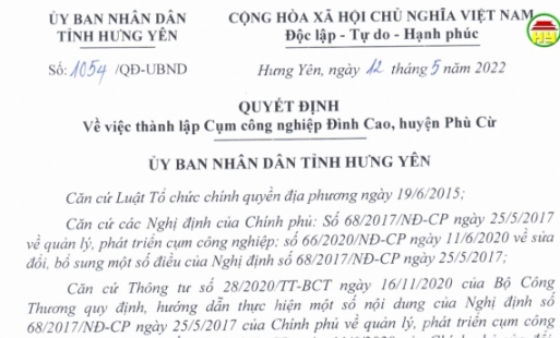 Hưng Yên: Thành lập 4 cụm công nghiệp có tổng vốn gần 1 nghìn 2 trăm tỷ đồng