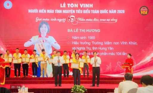 Tôn vinh 2 cá nhân hiến máu tình nguyện tiêu biểu toàn quốc năm 2026