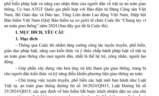 Tổ chức Cuộc thi “Chung tay vì an toàn giao thông” năm 2024