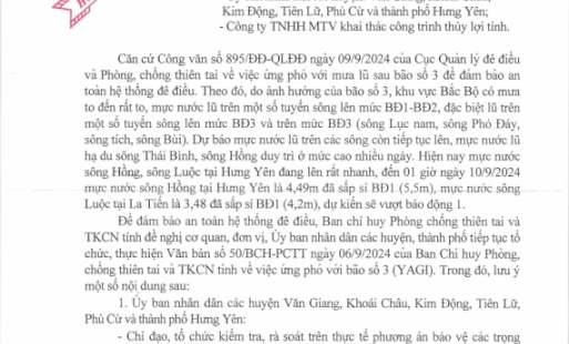 CÔNG VĂN HOẢ TỐC CỦA BAN CHỈ HUY PCTT VÀ TKCN TỈNH: 