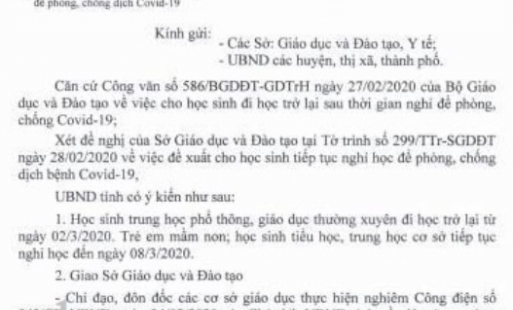 Hưng Yên tiếp tục cho trẻ em mầm non, học sinh tiểu học, THCS nghỉ thêm 1 tuần từ 2/3 đến 8/3