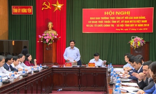 Thường trực Tỉnh ủy Hưng Yên giao ban với các ban Đảng và cấp ủy trực thuộc