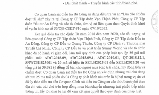 Thông báo tìm người bị hại trong vụ án xảy ra tại Tập đoàn Vạn Thịnh Phát