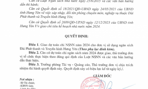 Quyết định về việc giao dự toán ngân sách nhà nước năm 2024