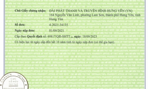 Giấy chứng nhận đăng ký nhãn hiệu HYTV