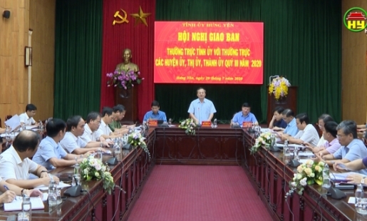 Giao ban Thường trực Tỉnh ủy với Thường trực các huyện ủy, thị ủy, thành ủy quý III năm 2020