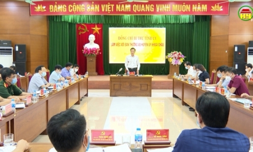 Đồng chí Bí thư Tỉnh ủy làm việc với BTV Huyện ủy Khoái Châu