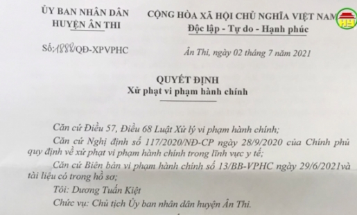 Huyện  Ân Thi xử phạt 113 trường hợp vi phạm quy định phòng, chống dịch Covid – 19