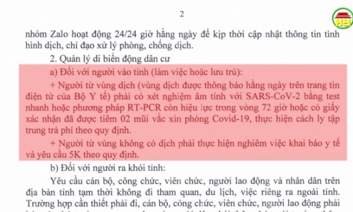 Người về từ vùng dịch phải có kết quả xét nghiệm âm tính