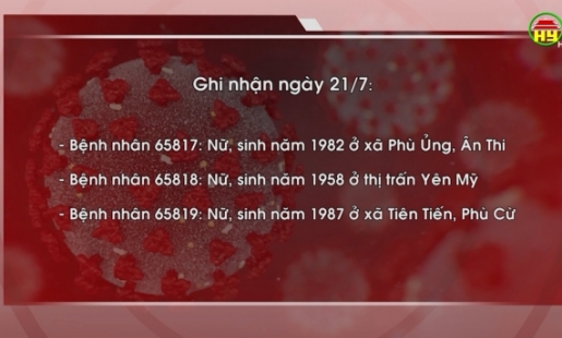 Tổng hợp tình hình dịch Covid - 19 ngày 21/7/2021 trên địa bàn tỉnh Hưng Yên