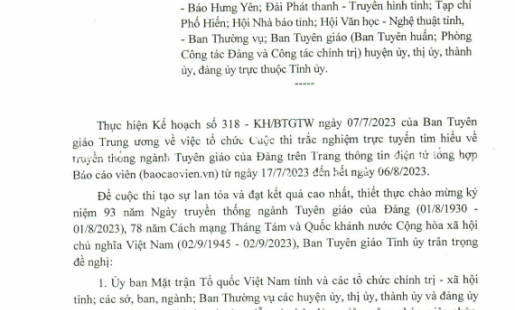 Hưởng ứng Cuộc thi trắc nghiệm trực tuyến tìm hiểu về truyền thống ngành Tuyên giáo của Đảng