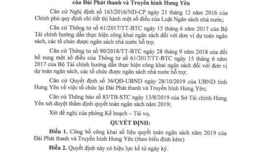 Quyết định: Về việc công bố công khai dự toán ngân sách nhà nước năm 2020. Số 510