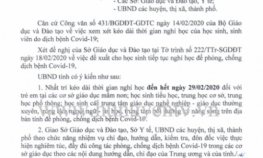 Hưng Yên kéo dài thời gian nghỉ học của học sinh đến hết 29/2